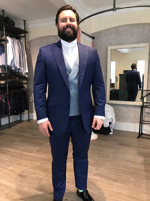 3 piece suit double breasted waistcoat blue